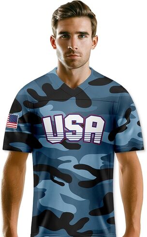 Men's 4th of July USA Flag Football Jerseys for Independence Day Red White Blue Shirts American Patriotic Jersey in Saudi Arabia