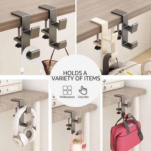 2 PCS Desk Bag Hook, Purse Hook for Table, Aluminum Under Desk Handbag Hanger, Desk Mount Backpack Holder, Umbrellas,Headphone Holder in Saudi Arabia