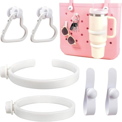 Letgo Cup Holder for Bogg Bag - متوافق مع Stanley 30oz/40oz Tumblers ، إكسسوارات Bogg Bag Insert Hook Carabiner keychain charms (New White) in Kuwait