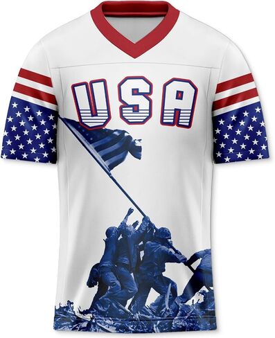 Men's 4th of July USA Flag Football Jerseys for Independence Day Red White Blue Shirts American Patriotic Jersey in Saudi Arabia