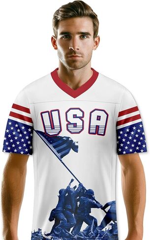 Men's 4th of July USA Flag Football Jerseys for Independence Day Red White Blue Shirts American Patriotic Jersey in Saudi Arabia