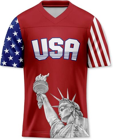 Men's 4th of July USA Flag Football Jerseys for Independence Day Red White Blue Shirts American Patriotic Jersey in Saudi Arabia