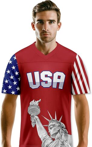 Men's 4th of July USA Flag Football Jerseys for Independence Day Red White Blue Shirts American Patriotic Jersey in Saudi Arabia