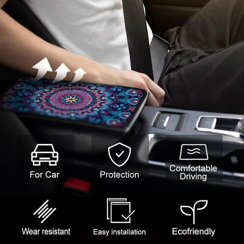 1pc Center Console Armrest Cover Pad 12.6x7.5 inch Flower Neoprene Car Armrest Cushion Waterproof Armrests Seat Box Cover Protector for Universal Cars Vehicles SUVs in Saudi Arabia