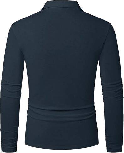 Mens Fashion Long Sleeve Polo Dorts Disual Golf Derts Color Block Cotton Top in Kuwait