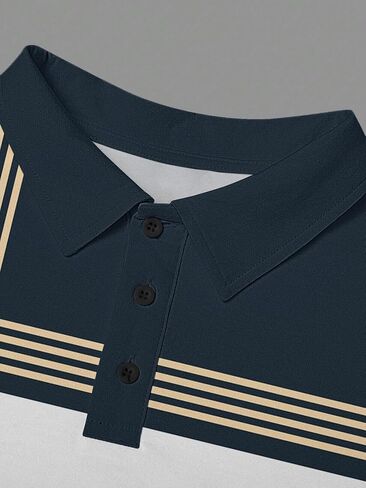 Mens Fashion Long Sleeve Polo Dorts Disual Golf Derts Color Block Cotton Top in Kuwait