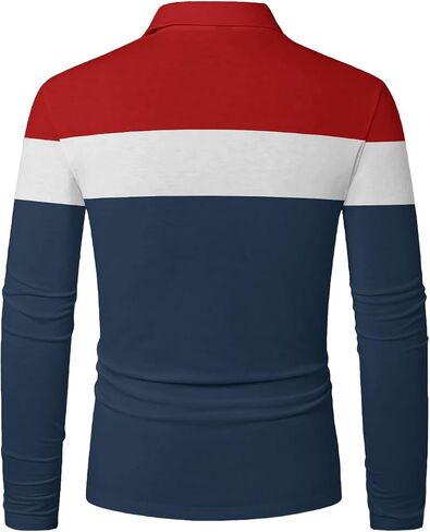Mens Fashion Long Sleeve Polo Dorts Disual Golf Derts Color Block Cotton Top in Kuwait