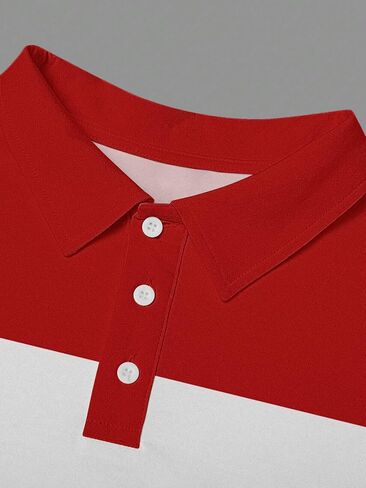 Mens Fashion Long Sleeve Polo Dorts Disual Golf Derts Color Block Cotton Top in Kuwait
