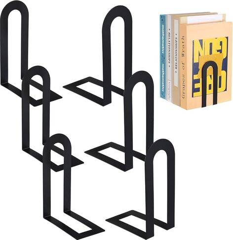 Chunful 6 Pcs Modern Metal Book Ends for Shelves Decorative Small Black Bookends Book Shelf Organizer Minimalist Design Stopper to Hold Books for Home Office in Saudi Arabia