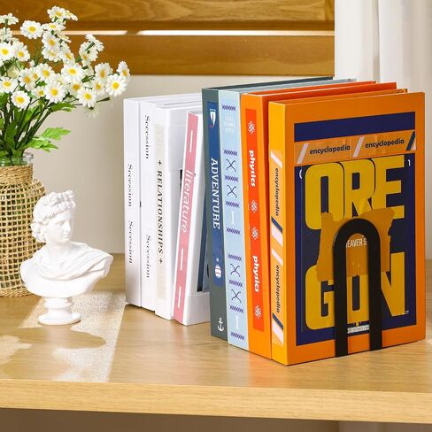 Chunful 6 Pcs Modern Metal Book Ends for Shelves Decorative Small Black Bookends Book Shelf Organizer Minimalist Design Stopper to Hold Books for Home Office in Saudi Arabia