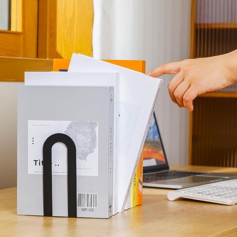 Chunful 6 Pcs Modern Metal Book Ends for Shelves Decorative Small Black Bookends Book Shelf Organizer Minimalist Design Stopper to Hold Books for Home Office in Saudi Arabia