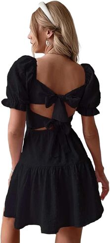 Narecte Summer Dresses for Women 2025,Tie Backless Swiss Dot Mini Dress,Ruffle Hem Flowy Casual Dresses in Saudi Arabia