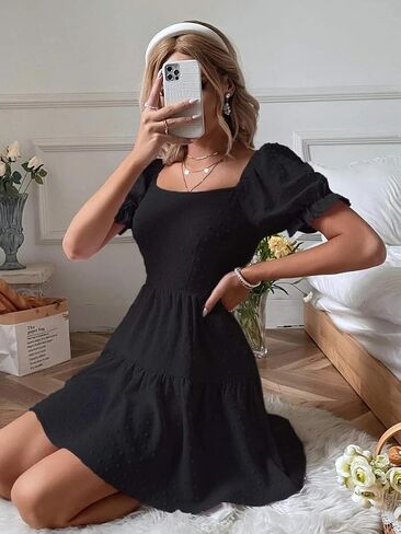 Narecte Summer Dresses for Women 2025,Tie Backless Swiss Dot Mini Dress,Ruffle Hem Flowy Casual Dresses in Saudi Arabia