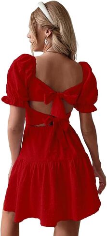 Narecte Summer Dresses for Women 2025,Tie Backless Swiss Dot Mini Dress,Ruffle Hem Flowy Casual Dresses in Saudi Arabia
