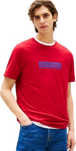 Tommy Hilfiger Men Men Short Sleeve Cotton Thirts مع شعار مطبوع ، متوفر أيضًا في Big & Tall in Kuwait