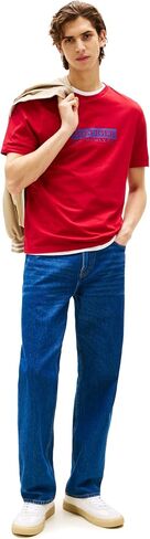 Tommy Hilfiger Men Men Short Sleeve Cotton Thirts مع شعار مطبوع ، متوفر أيضًا في Big & Tall in Kuwait