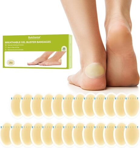 Bukihome Hydrocolloid Gel Blister Bandages - 25ct - Adhesive Blisters Bandages - Waterproof Blister Pads for Heel, Feet, Toe, Fingers - Gel Blister Prevention for Travel,Hiking (Variety Pack) in Saudi Arabia