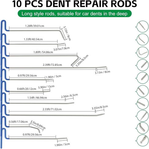 طقم إزالة دنت بلا طلاء ، 23pcs قضبان إصلاح دنت السيارة ، أداة إصلاح جسم السيارة لضربات الأبواب ، الخدوش البسيطة وأضرار البرد (23 قطعة مع 3 قضبان) in Kuwait