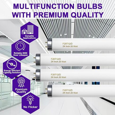 T12 15 Watt Fluorescent Bulb, 18 Inches F15T12/CW Straight Tube, Medium Bi-Pin Base, Cool White 4000K 800 Lumens 4 Count in Kuwait