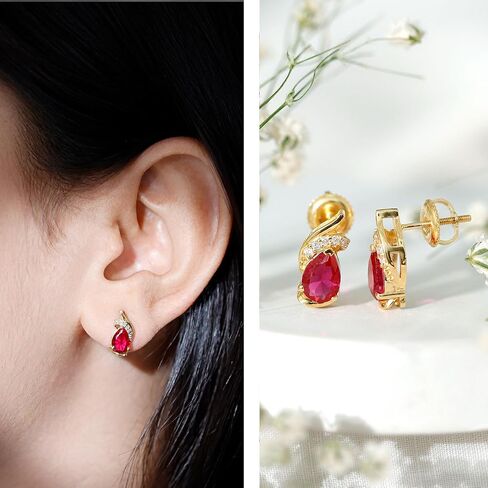 Certified Lab Grown Ruby Diamond Earrings For Women, Aaaa Quality, 5X7 mm Pear Ruby Designer Earrings - Ready To Gift in Saudi Arabia