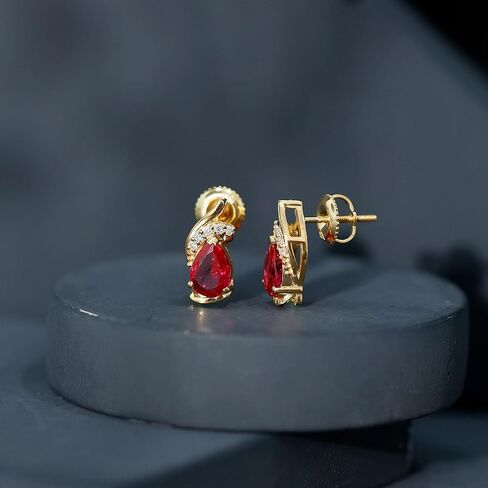 Certified Lab Grown Ruby Diamond Earrings For Women, Aaaa Quality, 5X7 mm Pear Ruby Designer Earrings - Ready To Gift in Saudi Arabia