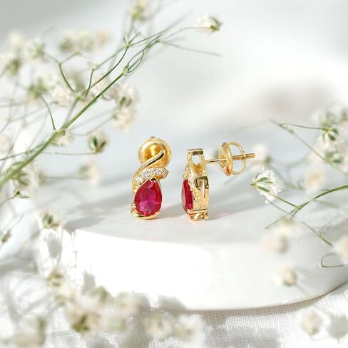 Certified Lab Grown Ruby Diamond Earrings For Women, Aaaa Quality, 5X7 mm Pear Ruby Designer Earrings - Ready To Gift in Saudi Arabia