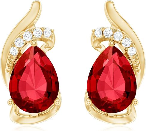 Certified Lab Grown Ruby Diamond Earrings For Women, Aaaa Quality, 5X7 mm Pear Ruby Designer Earrings - Ready To Gift in Saudi Arabia
