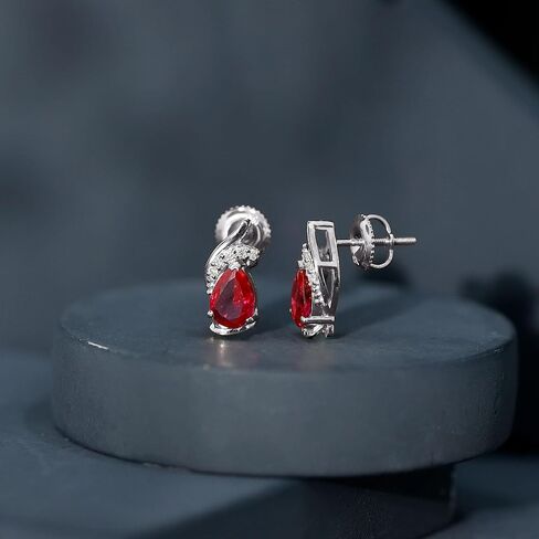 Certified Lab Grown Ruby Diamond Earrings For Women, Aaaa Quality, 5X7 mm Pear Ruby Designer Earrings - Ready To Gift in Saudi Arabia