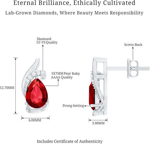 Certified Lab Grown Ruby Diamond Earrings For Women, Aaaa Quality, 5X7 mm Pear Ruby Designer Earrings - Ready To Gift in Saudi Arabia