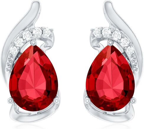 Certified Lab Grown Ruby Diamond Earrings For Women, Aaaa Quality, 5X7 mm Pear Ruby Designer Earrings - Ready To Gift in Saudi Arabia