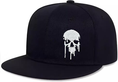 Skull Hats for Men Embroidered Baseball Cap for Women Black Flat Bill Snapback Hat Skeleton Dad Trucker Hats in Kuwait