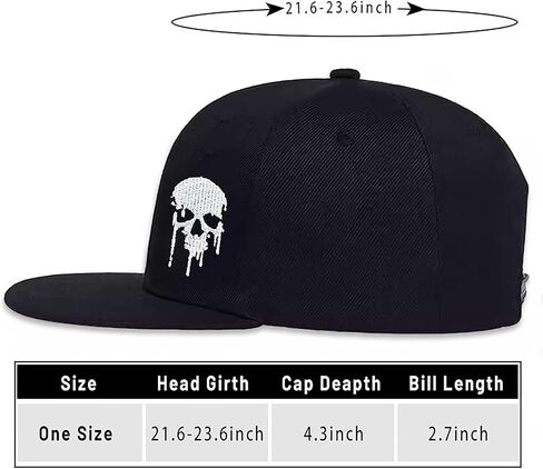 Skull Hats for Men Embroidered Baseball Cap for Women Black Flat Bill Snapback Hat Skeleton Dad Trucker Hats in Kuwait