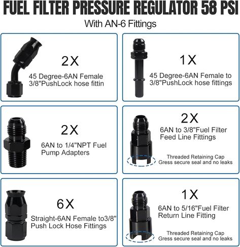 LS Swap EFI Fuel Injection Hose Line Fitting Kit with 6AN 3/8", PTFE EFI Fuel Hose Kit and 58 PSI Fuel Filter Regulator Return Fuel Rail Adpater in Saudi Arabia