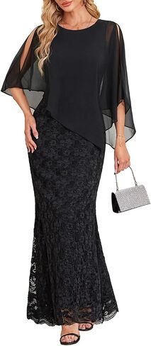 Women's Plus Size Cape Dress with Chiffon Overlay Gown Formal Evening Lace Long Mermaid Dresses 2024 in Saudi Arabia