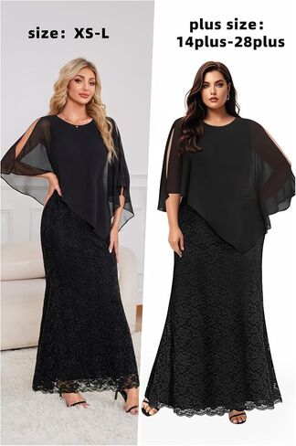 Women's Plus Size Cape Dress with Chiffon Overlay Gown Formal Evening Lace Long Mermaid Dresses 2024 in Saudi Arabia