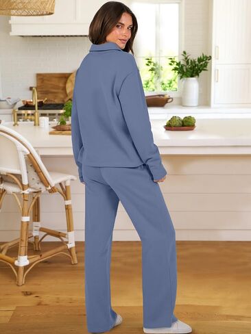 ANRABESS Lounge Sets for Women 2 Piece Outfits Sweatsuit Set Fall V Neck Sweatshirts Wide Leg Pants Tracksuits Khaki Medium in Saudi Arabia