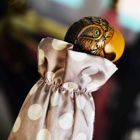 Polka Dot Folding Umbrella with Parrot Handle by Pasotti, Stylish Accessory, HandMade, Pink with white in Saudi Arabia