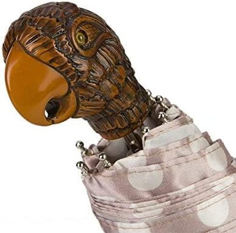 Polka Dot Folding Umbrella with Parrot Handle by Pasotti, Stylish Accessory, HandMade, Pink with white in Saudi Arabia