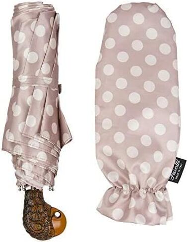 Polka Dot Folding Umbrella with Parrot Handle by Pasotti, Stylish Accessory, HandMade, Pink with white in Saudi Arabia