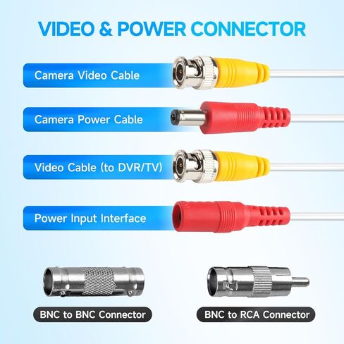 100ft/30M All-in-One BNC Video Power Cables, White BNC Extension Surveillance Camera Wires for CCTV Camera DVR NVR Systems (2PCS BNC Connectors Included) in Kuwait
