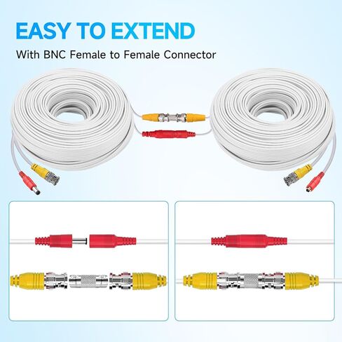 100ft/30M All-in-One BNC Video Power Cables, White BNC Extension Surveillance Camera Wires for CCTV Camera DVR NVR Systems (2PCS BNC Connectors Included) in Kuwait