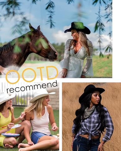 Gossifan Western Cowboy Hat for Men Women Wide Brim Felt Fedora Cowgirl Hats with Buckle Belt in Kuwait