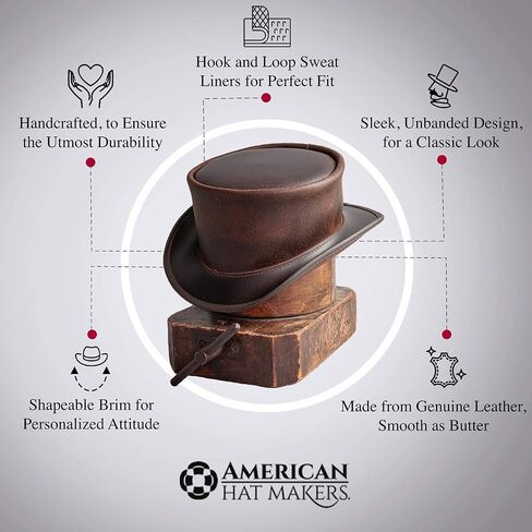 American Hat Makers Marlow Leather Top Hat — Stylish & Shapeable Wide Brim Hat in Kuwait