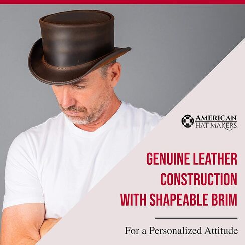 American Hat Makers Marlow Leather Top Hat — Stylish & Shapeable Wide Brim Hat in Kuwait
