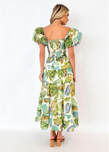 Women's Summer Off The Shoulder Dresses Puff Sleeve Twist Front Cut Out A-Line Dress Casual Maxi Dress with Pockets in Kuwait