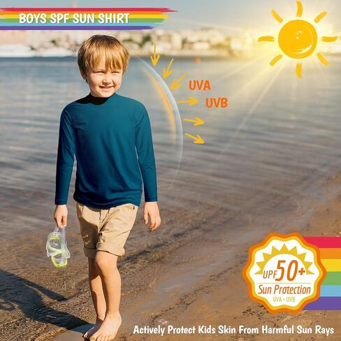 Boys Swim Shirts Long Sleeve Rash Guard Sun Protection UV SPF Rashguard Water Beach Shirts Lightweight for Toddler Youth Kids Neon Yellow 12-18M in Saudi Arabia