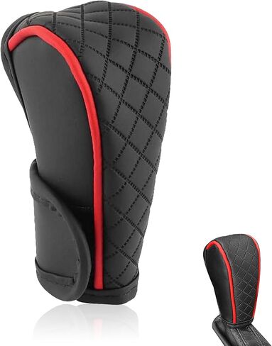 Car Gear Shift Cover, Leather Shift Knob Cover, Waterproof Anti-Slip Gear Shifter Protector, Car Decoration Accessories， Unniversal for Auto, SUV (Black-Red) in Kuwait