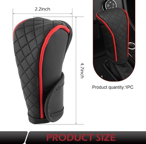 Car Gear Shift Cover, Leather Shift Knob Cover, Waterproof Anti-Slip Gear Shifter Protector, Car Decoration Accessories， Unniversal for Auto, SUV (Black-Red) in Kuwait