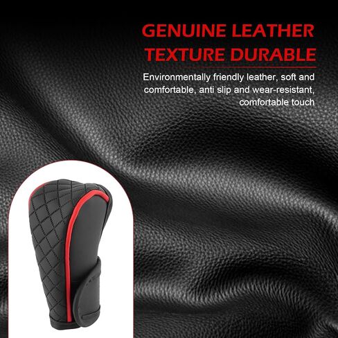 Car Gear Shift Cover, Leather Shift Knob Cover, Waterproof Anti-Slip Gear Shifter Protector, Car Decoration Accessories， Unniversal for Auto, SUV (Black-Red) in Kuwait