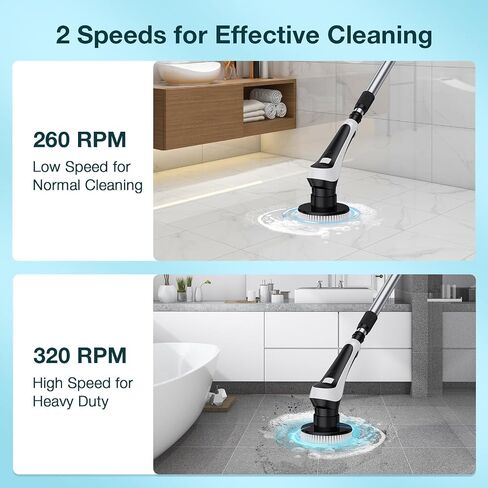 Electric Bathroom Scrubber with Long Handle, Electric Spin Scrubber Brush for Shower, Bathtub, Tile, Floor Cleaning-with Adjustable Handle & LCD Display for Easy Cleaning in Saudi Arabia